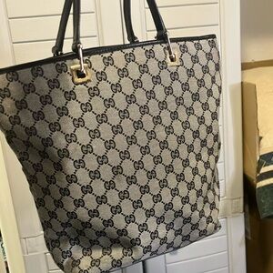 Gucci Black and Gray Monogram Tote Bag